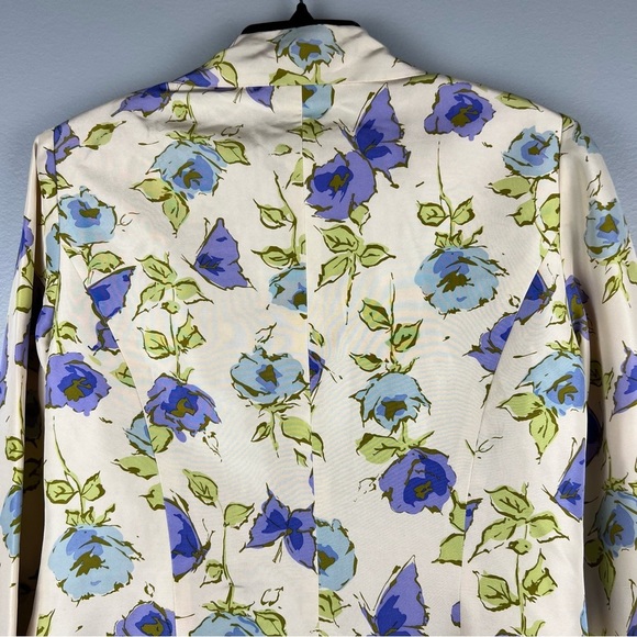 Floral Silk Blazer Women’s Size 8 Jacket Long Sleeves Shoulder Pads Lightweight - Picture 7 of 11
